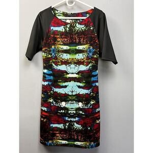 Chris McLaughlin Dress Womens 12 Black Bold Colorful Sheath‎ scoop neck Pullover